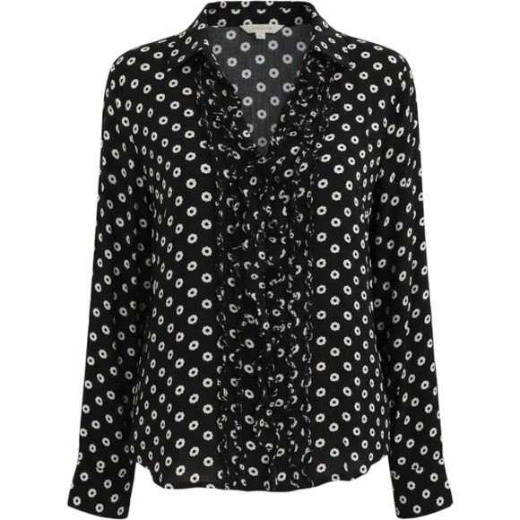 Maeve by Anthropologie Tops - Maeve Anthropologie Black White Floral Ruffle Button Down Blouse Top Size 12